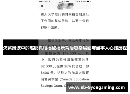 欠薪风波中的赵鹏真相揭秘揭示背后复杂局面与当事人心路历程 欠薪风波中的赵鹏真相揭秘揭示背后复杂局面与当事人心路历程