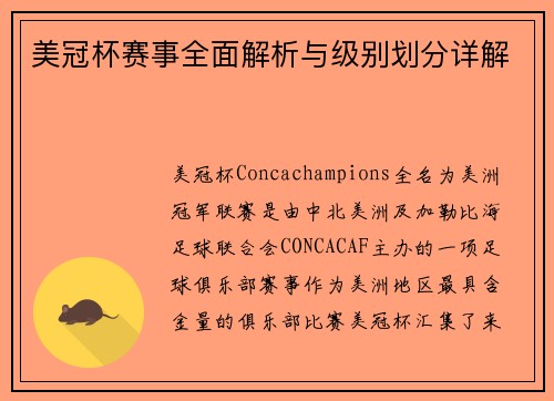 美冠杯赛事全面解析与级别划分详解 美冠杯赛事全面解析与级别划分详解